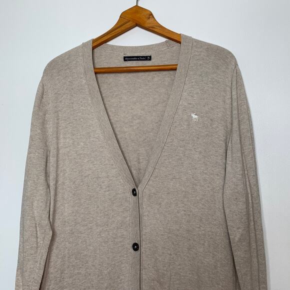 Abercrombie & Fitch women's tan long length button front cardigan sweater SZ XL - Picture 3 of 10